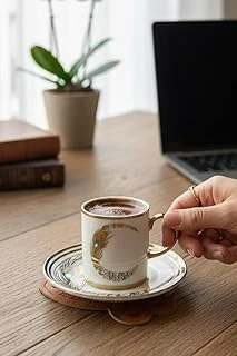 6 Kişilik Tavus Kuşu Desenli Porselen Türk Kahvesi Fincan Takımı - 90 Ml ürün görseli 1