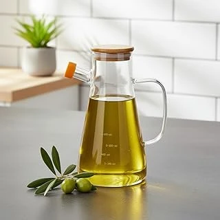 Deconox 1 Adet 900 Ml Bambu Kapaklı Borosilikat Cam Yağlık Sirkelik, Isıya Dayanıklı Ölçekli Tasarım, Damlatmaz Ağızlı Mutfak Sosluk Şişesi ürün görseli 1