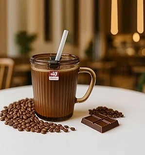 Kapaklı Pipetli Cam Kupa Bardak Çay Kahve Meşrubat Tatlı Bardağı Kahverengi 370 Ml ürün görseli 1