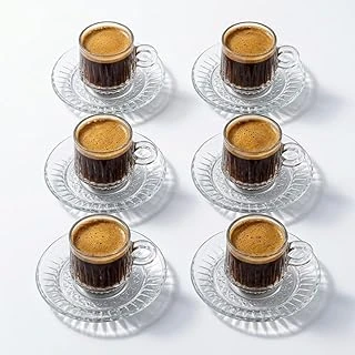 6’Lı Cam Kahve Fincanı Seti Şeffaf Çizgili Tasarım Tabaklı Espresso Türk Kahvesi Sunum Fincan Takımı 6 Cm ürün görseli 1