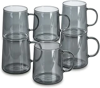 Deconox 6'Lı Antrasit Boyalı Borosilikat Cam Kupa Seti - Isıya Dayanıklı, İnce Hafif Çay, Kahve Bardağı Takımı (320 Ml) ürün görseli 1