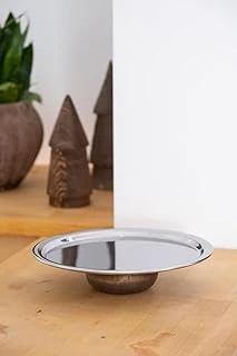 Şık 23 Cm Yuvarlak Ahşap Ayaklı Çelik Sunum Tepsisi ürün görseli 1