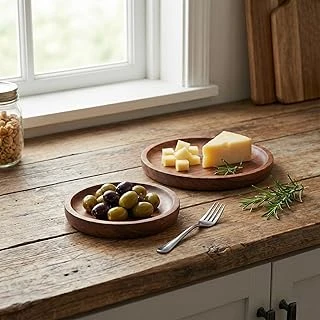 Deconox 2'Li Doğal Akasya Ahşap Yuvarlak Servis Tabağı Çerezlik Seti – 12 Cm 15 Cm Kahvaltılık, Sosluk Sunum Kasesi (İkili Takım) ürün görseli 1