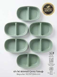 6'Lı İki Bölmeli Çerez Tabağı Seti - 17.5 Cm Kırılmaz Plastik Çerezlik Mezelik - Bpa İçermez, Derin Dondurucuya Uygun (Yeşil/Gri) (Yeşi̇l) ürün görseli 1
