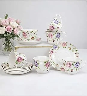 6'Lı Pembe Çiçekli Çay Kahve Fincanı Takımı, Pembe ürün görseli 1