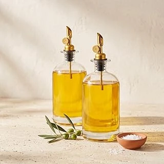 2'Li Lüks Cam Yağdanlık Sirkelik Seti - 500 Ml Altın Renkli Metal Başlıklı Akıtmaz Sızdırmaz Mutfak Sosluk Şişesi ürün görseli 1