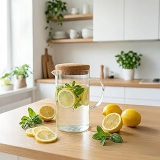 Deconox Mantar Kapaklı Borosilikat Cam Sürahi 2 Litre - Isıya Dayanıklı Minimalist Karaf Şişesi ürün görseli 1