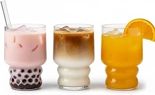 Kavisli Tasarımlı 3’Lü Cam Bardak Seti – 350 Ml – Şık Sunum, Soğuk & Sıcak İçeceklere Uygun Tasarım ürün görseli 1