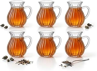 Deconox 6'Lı Kulplu Borosilikat Fitil Desenli Cam Çay Bardağı Seti - Şeffaf Isıya Dayanıklı Şık Çay Takımı 180Ml ürün görseli 1