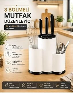 Sas Haus Tezgah Üstü Bölmeli Bıçaklık - Kaşık Kepçe Standı Mutfak Düzenleyici Organizer Kaşıklık Beyaz ürün görseli 1