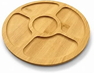 Smartizi 5 Bölmeli Yuvarlak Doğal Bambu Sunum Tabağı - 20 Cm Çapında Çerezlik, Kahvaltılık Sosluk Ahşap Servis Tepsisi ürün görseli 1