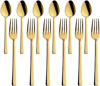 Parlak Gold Tatlı Çatal Kaşık Seti - 12 Adet Kahvaltı Pasta Tatlı Çatal Kaşık Seti ürün görseli 1