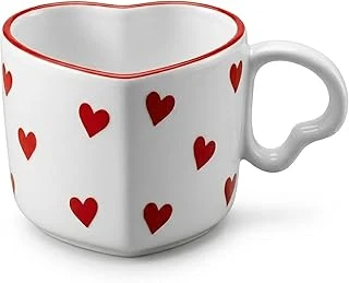 Seramik Kulplu Kupa Bardak, 250 Ml Geniş Kapasite, Kırmızı Desenli Tasarım, Ev Ofis Restoran İçin Kullanıma Uygun El Yapımı Seramik Kulplu Çay Kahve Espresso Latte Sunum Bardağı ürün görseli 1