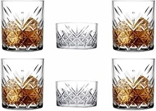 Paşabahçe 4 Adet Lüx Viski Bardağı Timeless Kristal Dekorlu Bardak 345Cc 2 Adet Çerezlik Takımı ürün görseli 1