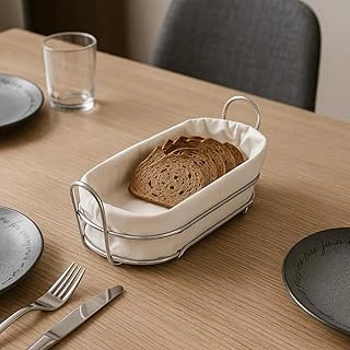 Mallart® Tel Ekmek Sepeti İç Bezli – Çıkarılabilir Yıkanabilir Bezli Ekmeklik – Cırtlı Bez Tasarım – Masa Mutfak İçin Şık Ekmek Sepeti – 35X15X9 Cm (Krem) ürün görseli 1