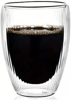 Çift Cidarlı Çizgili Cam, Kahve, Latte, Ekspresso, Meşrubat, Su Bardağı, 300 Ml, Cam Bardak, 1 Adet - 12322 ürün görseli 1