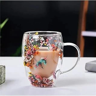 350 Ml Isıya Dayanıklı Borosilikat Çift Çidarlı Flower Cup Bardak Çiçekli Kahve Sunum Bardağı ürün görseli 1