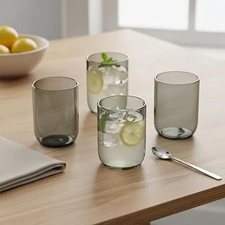 Deconox 4'Lü Füme Renkli Borosilikat Cam Bardak Seti - 290 Ml Isıya Dayanıklı Gri Su, Meşrubat Kahve Yanı Bardağı - Kurşunsuz Ekolojik (4 Adet) ürün görseli 1
