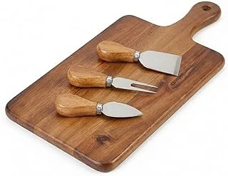 Amberhaus 4 Parça Akasya Ahşap Peynir Sunum Seti Takımı - 29X18 Cm Şarküteri İkramlık Tahtası - Paslanmaz Çelik Peynir Bıçakları ürün görseli 1