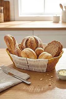 Oval Çift Renkli Plastik Rattan Sepet, Ekmek Meyve Sepeti, Hasır Görünümlü, Yıkanabilir, Mutfak Banyo Düzenleyici, 28X20X8 Cm, 3 Parça ürün görseli 1