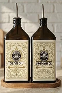 2'Li Ahşap Stantlı Çeliktıpalı 500 Ml Cam Ayçiçek Yağı Zeytinyağı Şişesi Yağdanlık (Ya) (Froldeabei̇ge) ürün görseli 1