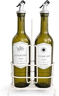 Orret 750 Ml 2’Li Yağdanlık Seti Beyaz Metal Stand, Zeytinyağı Ayçiçek Yağı Şişesi, Sızdırmaz Kapaklı Cam Yağlık Sirkelik, Dökme Başlıklı Mutfak Yağlık Sosluk Takımı ürün görseli 1