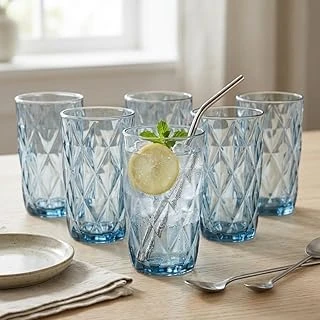 Deconox 6'Lı Cam Bardak Seti - Kabartma Desenli Su, Meşrubat Kokteyl Bardağı Takımı (400 Ml) ürün görseli 1