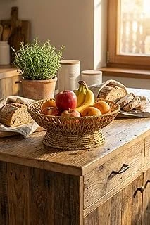 25 Cm Plastik Rattan Servis Çanağı, Doğal Hasır Görünümlü Dekoratif Meyve Ekmek Sunum Kasesi ürün görseli 1