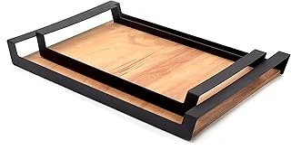 Pratikoutdoor Küçük Ham Renk Servis Sunum Tepsisi, Metal Kulplu Ahşap Tepsi - 42X22,5 Cm ürün görseli 1