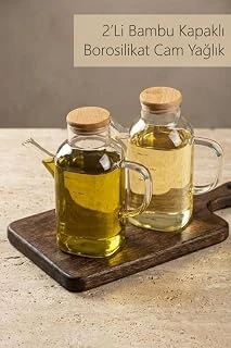 2'Li Bambu Kapaklı Borosilikat Cam 600 Ml Yağlık Seti ürün görseli 1