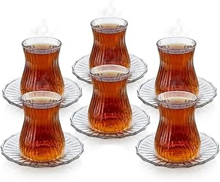 Deconox 12 Parça Çay Seti - 6 Adet Fitil Desenli Cam Çay Bardağı 6 Adet Cam Çay Tabağı - Isıya Dayanıklı Çay Takımı ürün görseli 1