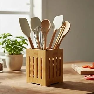 Deconox Küçük Boy Doğal Bambu Kaşıklık - Hasır Örgü Tasarımlı Çatal Kaşık Düzenleyici Tezgah Üstü Sofra Sunum Sepeti Organizer (14 X 10 Cm) ürün görseli 1