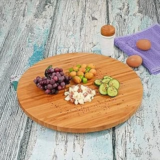 Deconox 35Cm Döner Mekanizmalı Kalın Bambu Yuvarlak Pizza Sunum Tepsisi, 360 Derece Dönebilen Kahvaltı Sunum, Pizza Sunum Börek Sunum Tepsisi (35Cm*35Cm*2Cm) ürün görseli 1