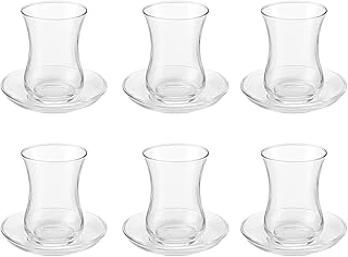 12 Parça Klasik Çay Seti – 6 Çay Bardağı 6 Çay Tabağı, Şeffaf Cam, 8 Cm Bardak, 10 Cm Tabak, Şık Dayanıklı Tasarım ürün görseli 1