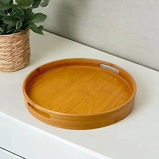 Deconox 35Cm Yuvarlak Bambu Servis Tepsisi, Ahşap Yuvarlak Tepsi, Bambu Tepsi (35Cm*35.Cm*6Cm) ürün görseli 1
