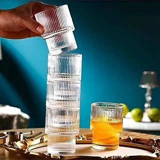 Origami Desenli Cam İçecek Bardağı, 200 Ml, 9 Cm Yükseklik, Oluklu Tasarım, Şeffaf ürün görseli 1