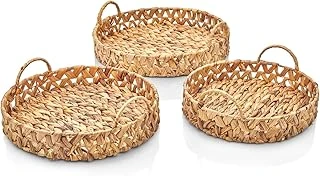 Deconox 3'Lü Rustik El Yapımı Doğal Yuvarlak Hasır Kulplu Tepsi Seti, 3'Lü Hasır Yuvarlak Kulplu Tepsi Seti, Rattan 3 Boy Tepsi (38 * 6Cm-34 * 6Cm-30 * 24 * 6Cm) ürün görseli 1