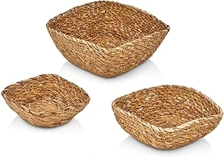 Deconox 3'Lü El Yapımı Hasır Kare Dekoratif Çerezlik Meyvelik, Dekoratif Amaçlı Mini Hasır Sepetler (16Cm*16Cm*7Cm-14Cm*14Cm*6Cm-12Cm*12Cm*5Cm) ürün görseli 1