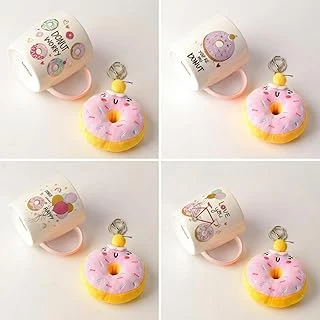 Deconox Donut Peluş Anahtarlıklı Porselen Kupa - Sürpriz 4 Farklı Modelden Biri - Hediyelik Sevimli Kupa Bardak Yumuşak Anahtarlık Seti (Asorti/Karışık 1 Adet) ürün görseli 1