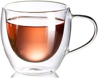 Neskafe Çay Fincanı Çift Cidarlı Cam Kupa 250 Ml Kulplu Cam Bardak 1 Adet - 12037 ürün görseli 1