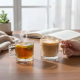 2 Adet Çay Kahve Kupası Kulplu Cam Bardak Çay Bardağı 280 Ml ürün görseli 1