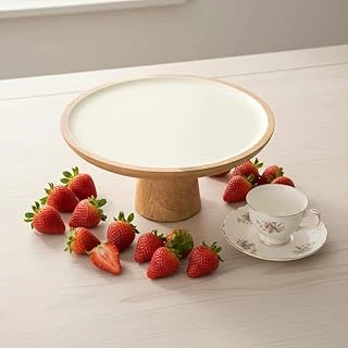 Deconox Ağacı Ayaklı Kek Standı Sunum Tabağı - Emaye İç Yüzeyli Doğal Ahşap Pasta Servisliği - 30 Cm Çapında Dekoratif Yükseltici Peynir Tabağı ürün görseli 1