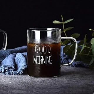 Büyük Boy Good Morning Cam Kupa Kulplu Bardak Borosilikat Isıya Dayanıklı Cam Kupa 450 Ml ürün görseli 1
