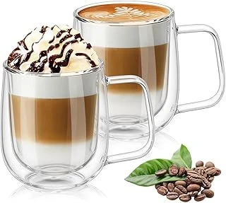 Vicloon Çift Duvar Cam Kupa, Isı Yalıtımlı Bardak Bardak, Saplı 250 Ml, Çay Su Bardakları, Kahve, Süt, Cappuccino, Espresso, Şeffaf Bira, 2'Li Set ürün görseli 1