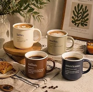 380 Cc Porselen Kupa Bardak, Kahve Sözlüğü Tasarımlı Minimalist Kahve Fincanı (Latte, Mocha, Coffee Veya Americano - Durumuna Göre 1 Adet Gönderilir) ürün görseli 1