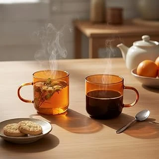 Deconox 2'Li Borosilikat Cam Kupa Seti - 380 Ml Isıya Dayanıklı Renkli Kahve Çay Bardağı - Kurşunsuz Ekolojik (2 Adet) Amber (Bal Rengi) Füme Renk Seçenekleri (Amber (Bal Rengi) - 2 Adet) ürün görseli 1
