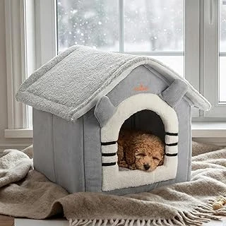 Gobypet Klasik Çatılı Evi Küçük Irk Kulübesi Yuvası – Minderli Peluş İç Mekan Yatağı, Fermuarlı Üst Bölüm, Taşınabilir Ev Tipi Yuva ürün görseli 1