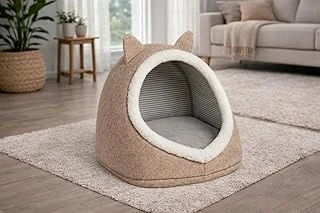 Gobypet Alas Bej Keçe Evi Yatağı – Kapalı Tasarım, Sıcak Yumuşak Pet Yuvası, Kaymaz Paspas Set ürün görseli 1