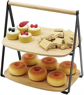 Deconox 2 Katlı Dikdörtgen Bambu Servis Sunum Seti Büyük Boy, Kuru Pasta, Kurabiye Kek Sunumları İçin Büyük Boy (34Cm-26.5Cm-16Cm) ürün görseli 1