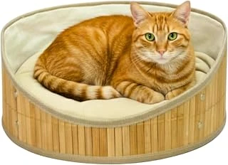Doğal Bambu Yatağı – 35 Cm Genişlik, 14 Cm İç Çap – Ekstra Yumuşak Minderli – Nefes Alabilen Hasır Tasarım – Konforlu Dayanıklı Evcil Hayvan Uyku Alanı ürün görseli 1
